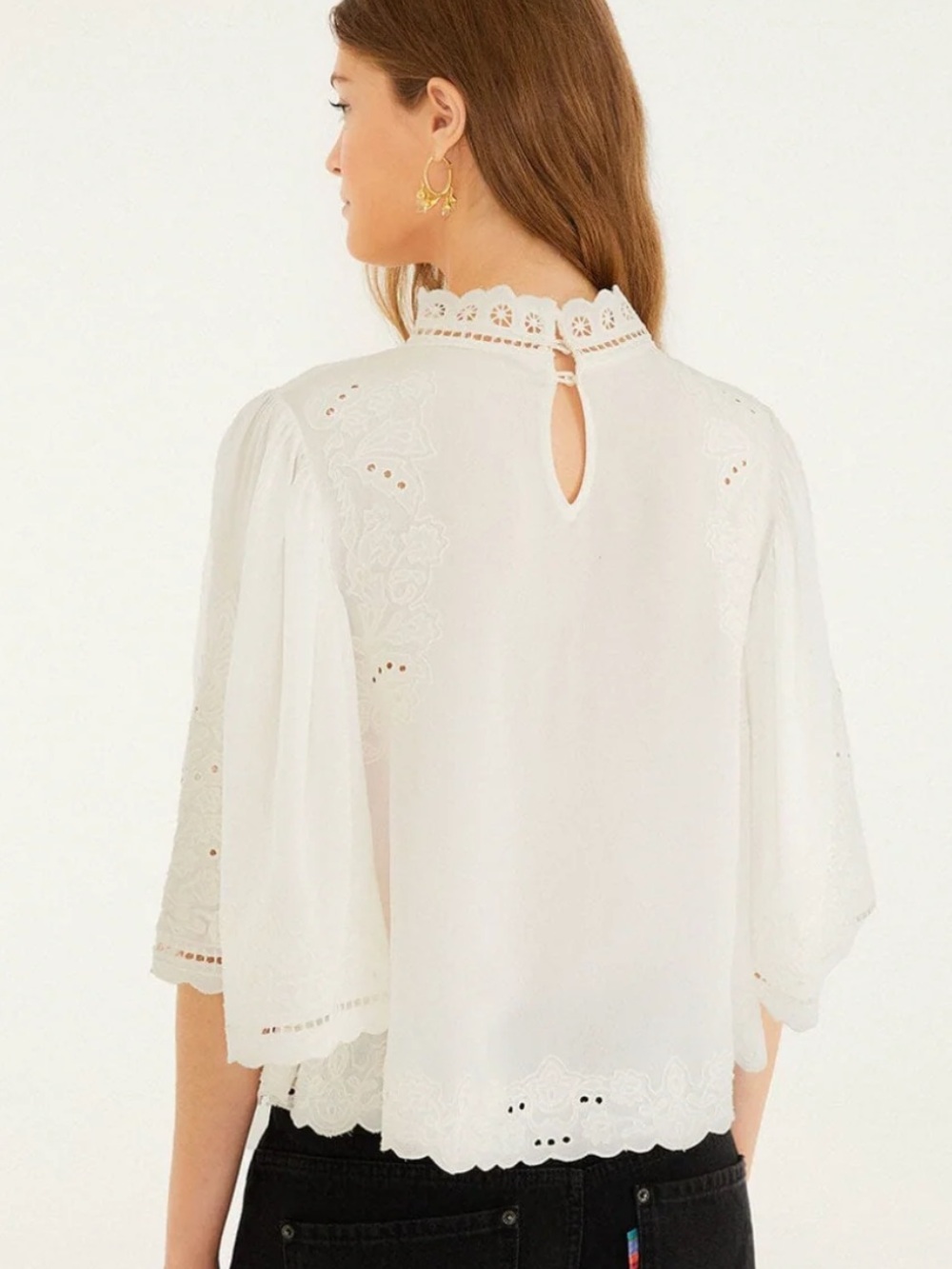NWT FARM RIO OFF-WHITE PALM TREE EMBROIDERED BLOUSE TOP - Picture 2 of 7